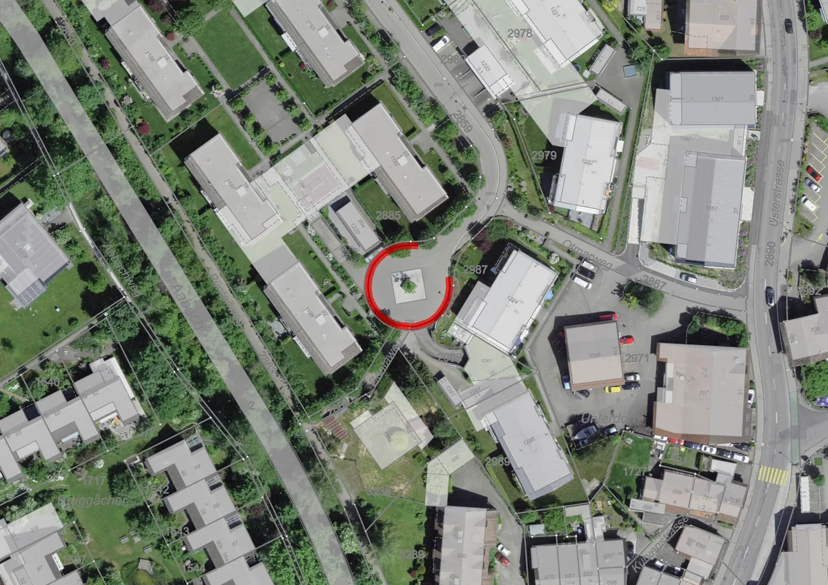 Man sieht den Kehrplatz an der Hohfurrenstrasse, wo die Arbeiten stattfinden.